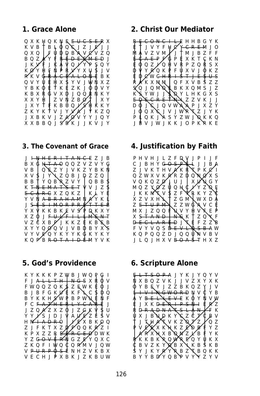 Solutions pages showing completed grids with every hidden word marked